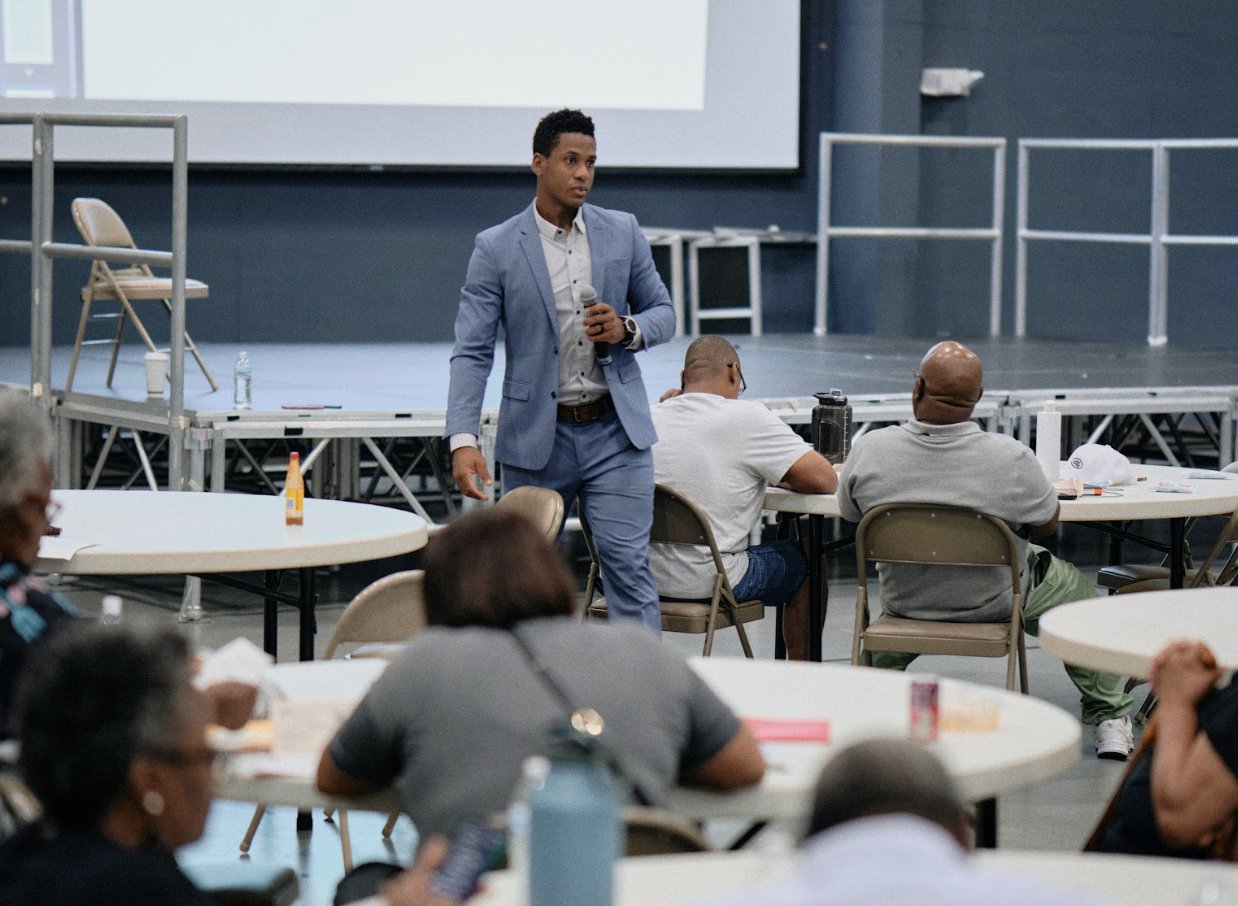 Veterans embracing at community event